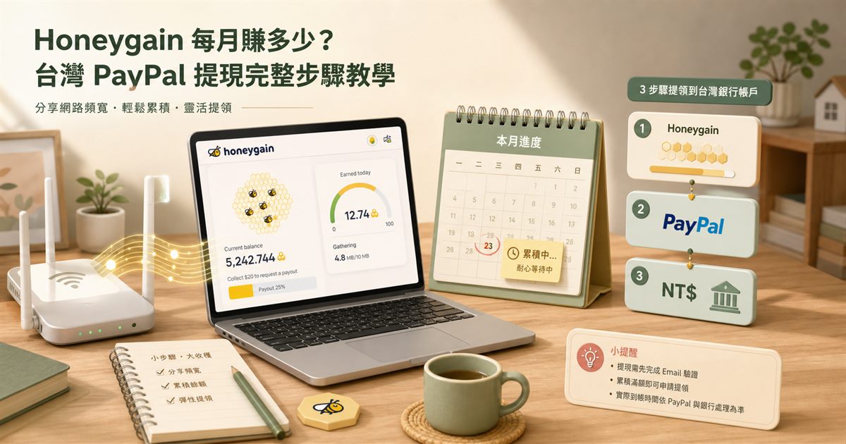 Honeygain 台灣出金實測：一個月能賺多少？（附 PayPal 出金步驟）